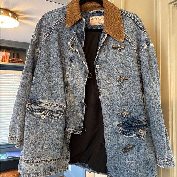 We The Free Free People Blue Denim Barn Jacket with Tan Collar - Picture 4 of 6